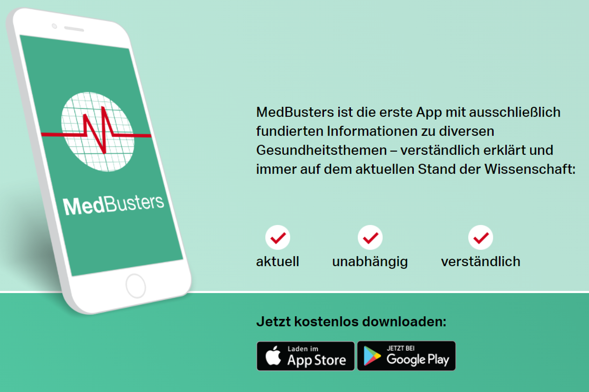 Screenshot der MedBusters App-Homepage