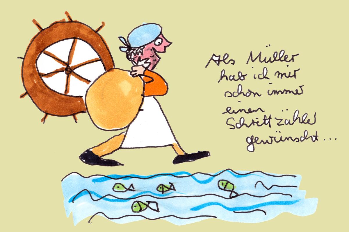 Zeichnung von Cosima Reif "Das Wandern ist des Müllers Lust"