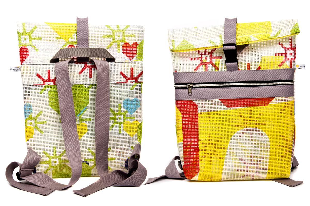 Rucksack aus recyceltem Baunetz der Marien Apotheke Wien