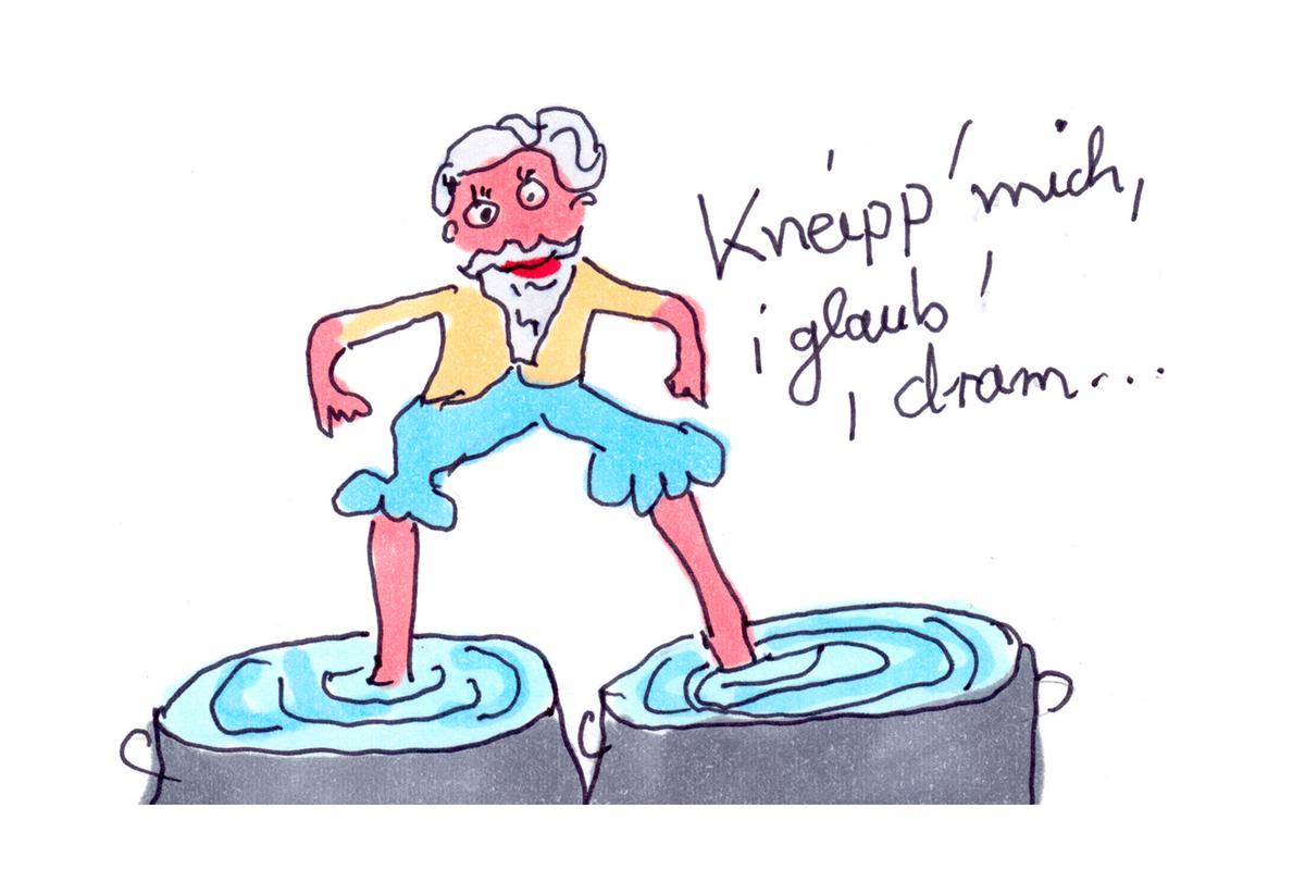 Zeichnung von Cosima Reif zu Kneippen bei Hitze