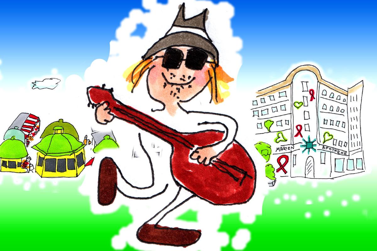 Illustration von Cosima Reif zum Abodeggn-Song, den Ernst Molden für die Marien Apotheke geschrieben hat