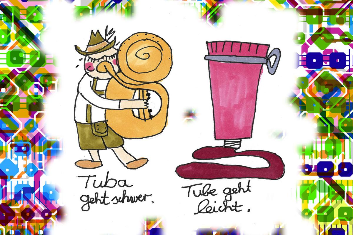 Illustration einer Tubenpresse für das Xundheitspackerl Februar 2023 von Cosima Reif