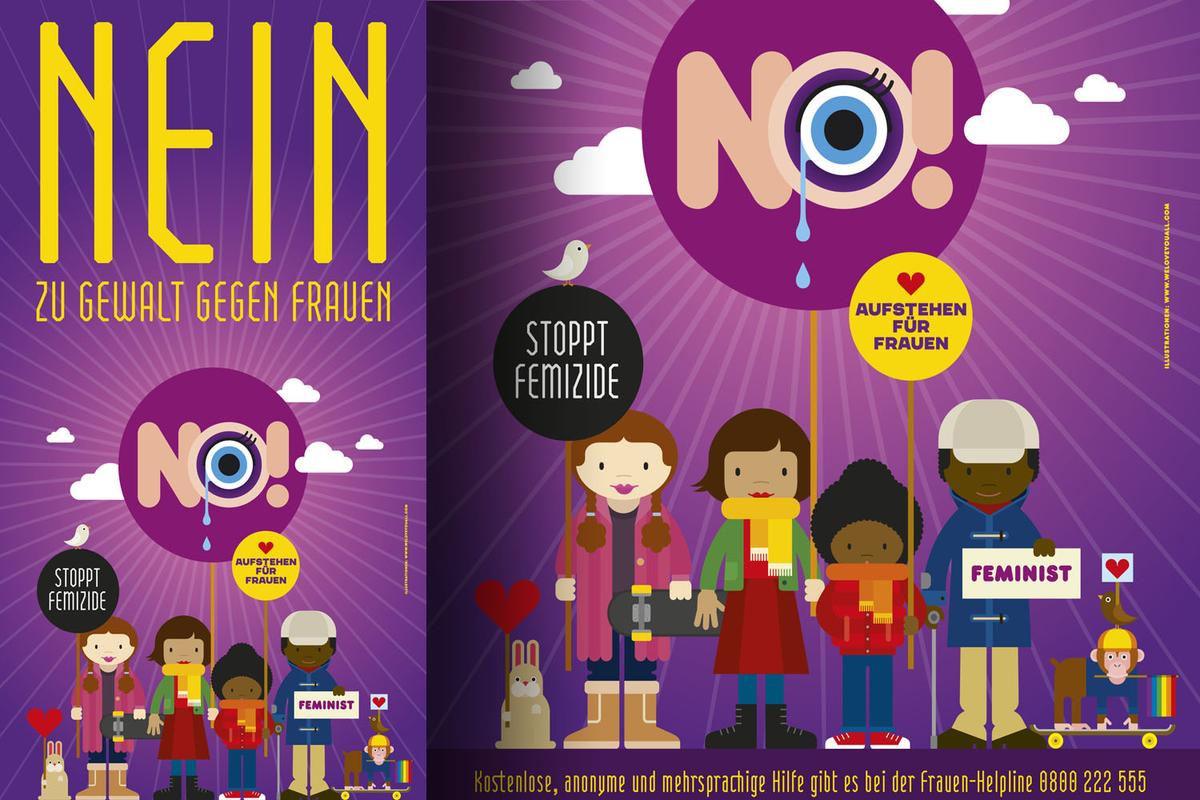 Poster von Rike Hofmann für die Marien Apotheke Wien zum Thema Gewalt gegen Frauen