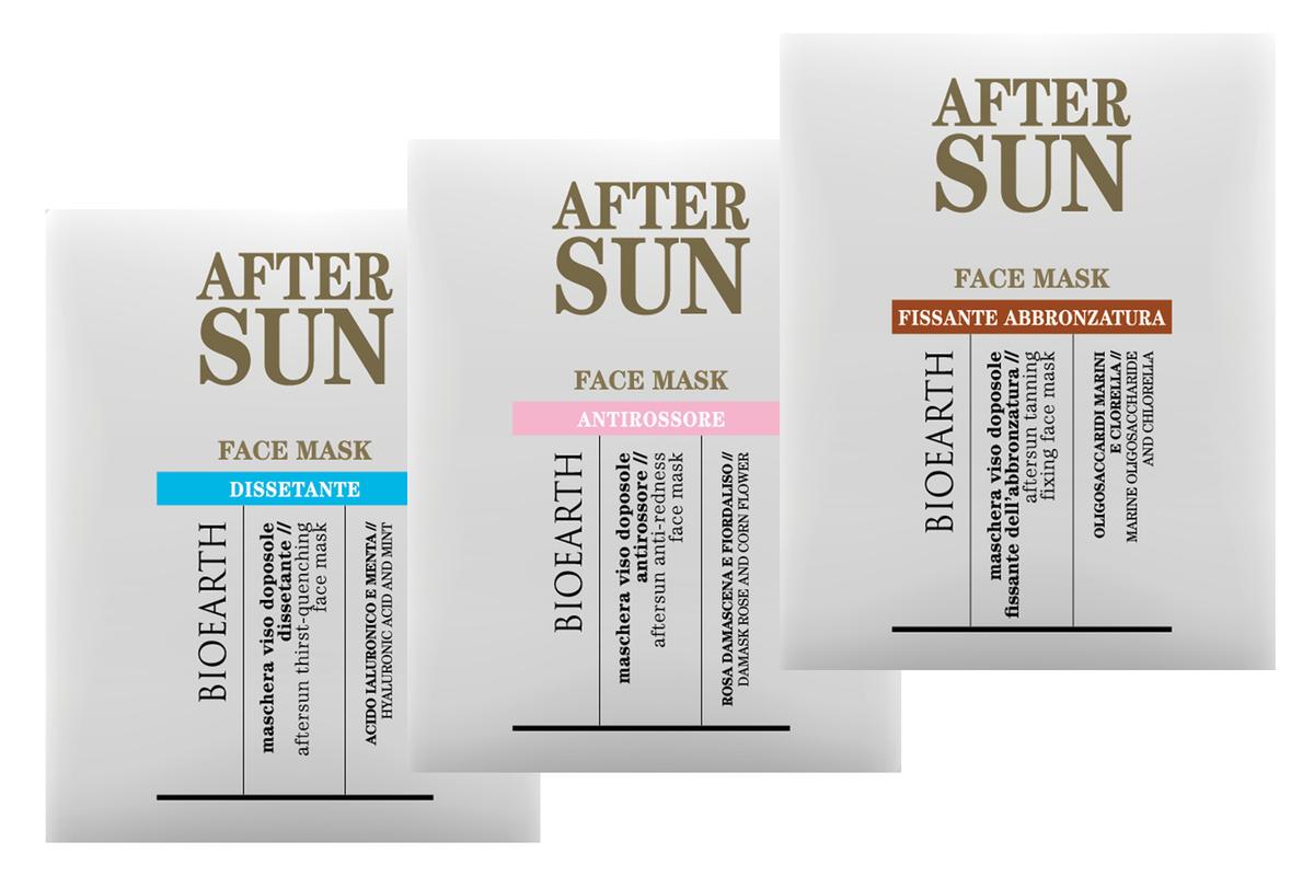3 verschiedene Packungen After Sun Gesichtsmasken von BioEarth