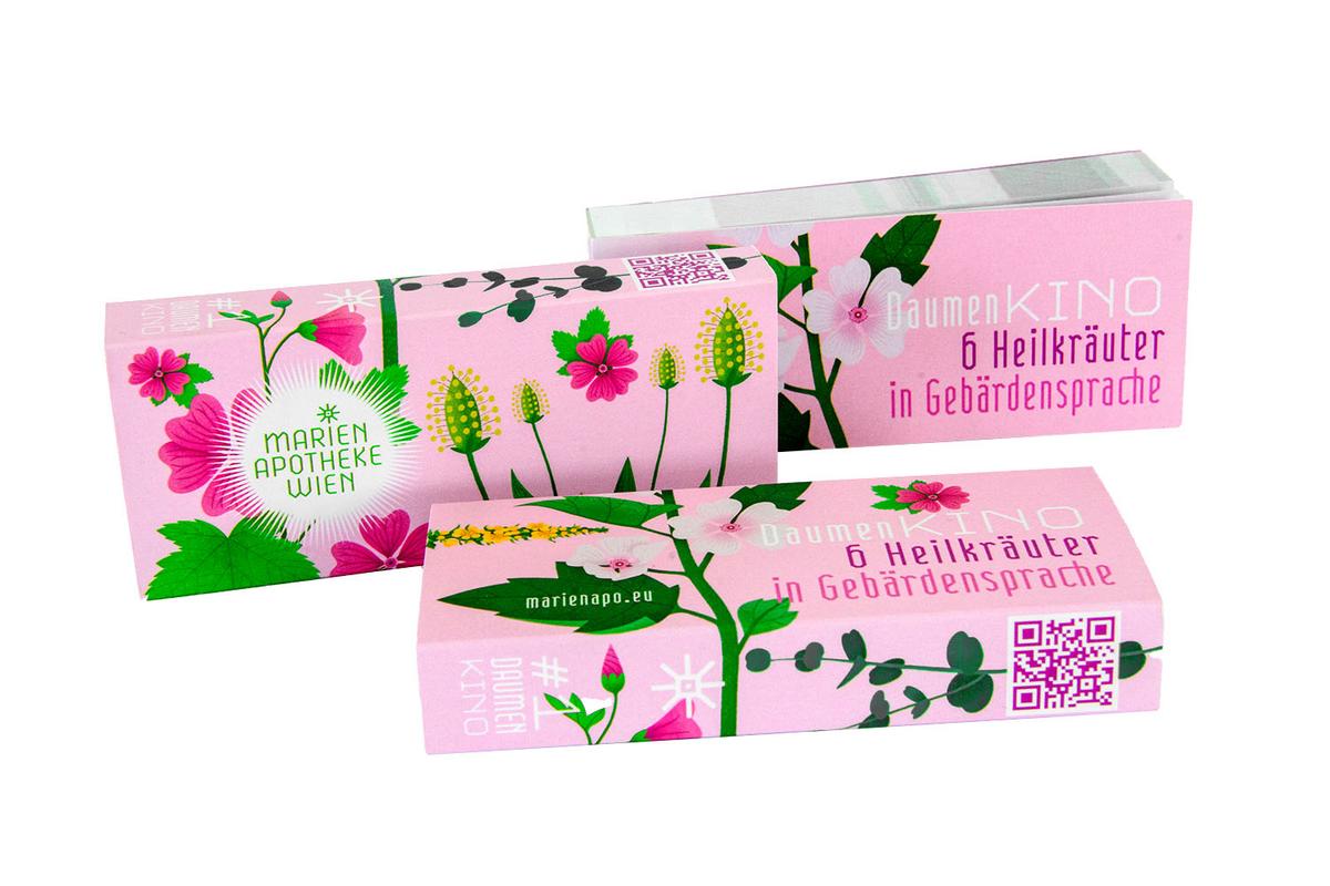 Daumenkino mit Heilpflanzen-Gebärden der Marien Apotheke Wien in rosa