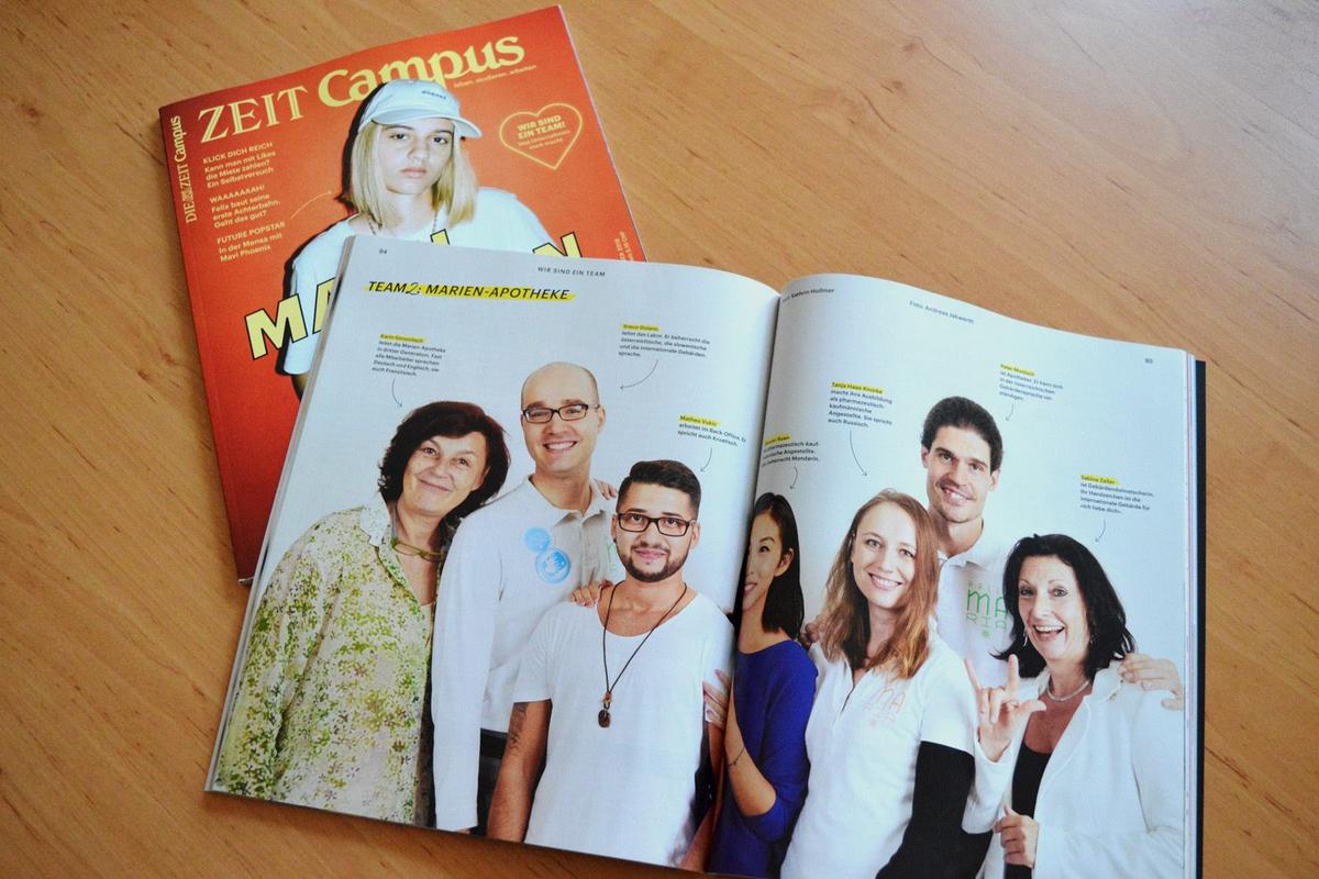 Foto vom Bild des Marienapotheken-Teams in der ZEIT Campus im Oktober 2018